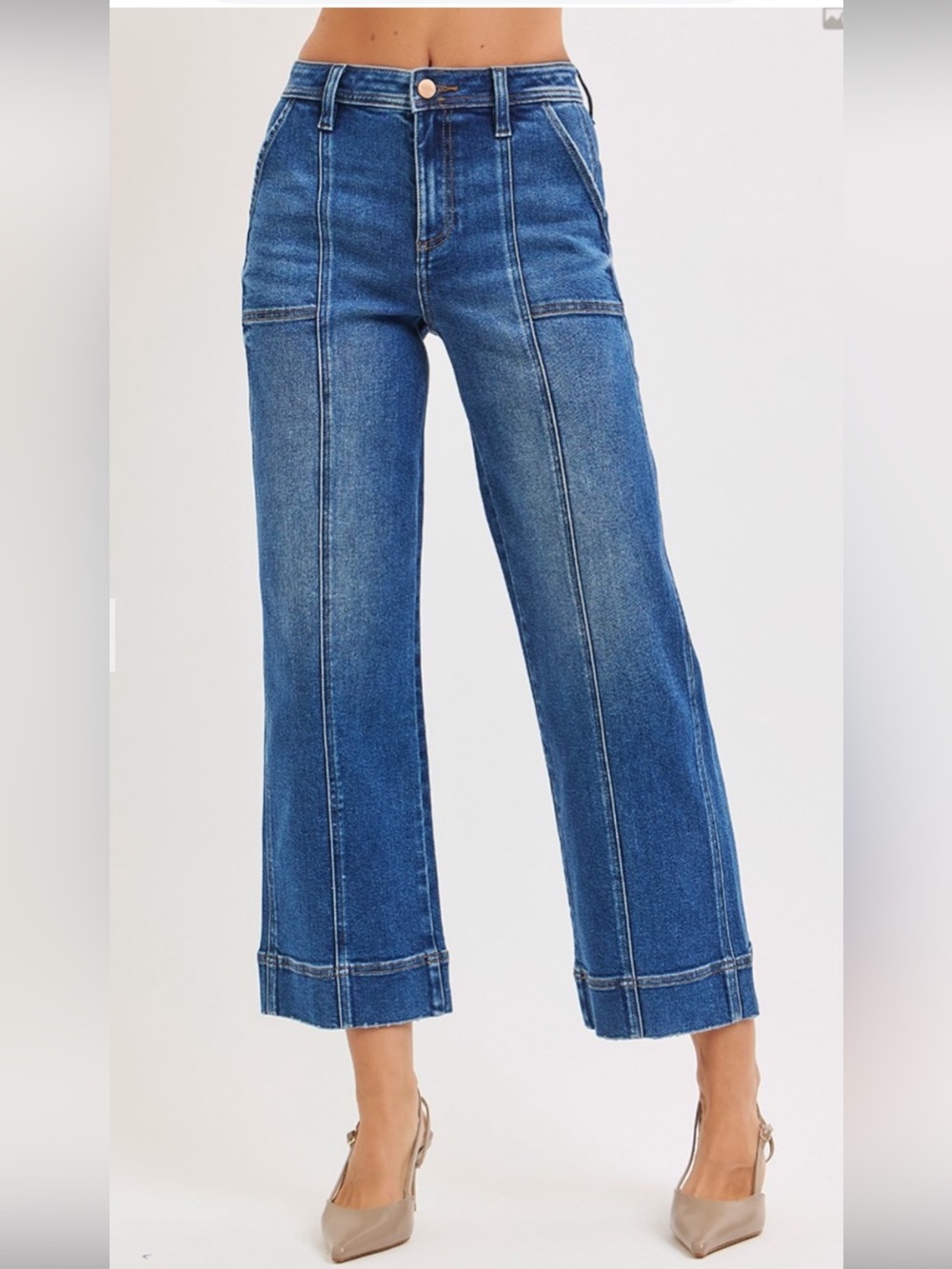 435 ❤️ RISEN HIGH RISE CROP STRAIGHT FRONT SEAM DETAILED JEANS